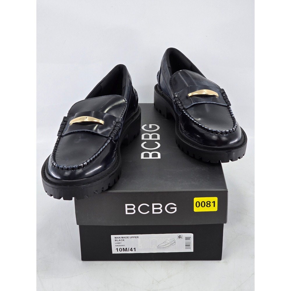 BCBG Laney Loafers Womens 6.5 Black Lug Sole Gold Hardware GN260901 - NEW